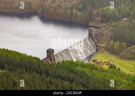 Luftbild des Derwent Dam, das von 617 Squadran der RAF für den Dambusters-Angriff im 2. Weltkrieg verwendet wurde Stockfoto