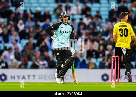 LONDON, VEREINIGTES KÖNIGREICH. 14. Juni, 24. Jason Roy vom Surrey Cricket Club während Surrey vs Gloucestershire - Vitality Blast im Kia Oval am Freitag, den 14. Juni 2024 in LONDON ENGLAND. Quelle: Taka Wu/Alamy Live News Stockfoto