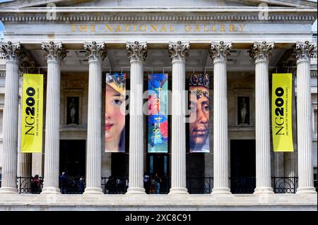 London, Großbritannien. NG 200 - Jahr Festival zum 200. Jahrestag der Nationalgalerie am Tragalgar Square. Juni 2024 Stockfoto