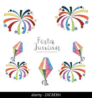 Farbige und isolierte Festa Junina Symbol Set Brasilien helle Feriendorf Festival der Fruchtbarkeit Vektor Illustration Stock Vektor