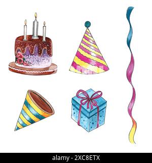 Happy Birthday-Set mit Aquarelldesign Stock Vektor