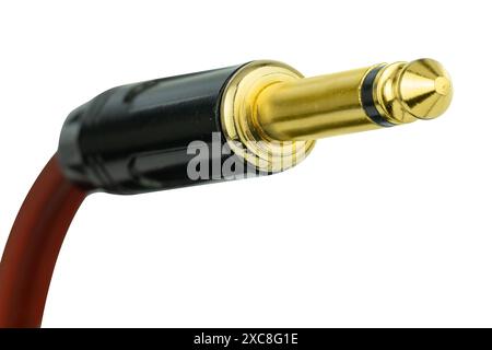 Abgewinkelte Ansicht des vergoldeten Audiosteckers Stockfoto