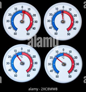 Thermometer im Winter mit Temperaturen um oder unter Null Grad Celcius Stockfoto