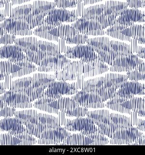 Indigoblau Stickeffekt abstrakter Vektor nahtloser Muster Hintergrund. Modernes maskulines Grafikdesign für den Trend der Handarbeit mit Blockmuster. Stock Vektor