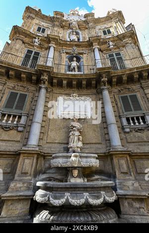 Sicily Villena Square, Quattro Canti in Palermo, Italien. Stockfoto