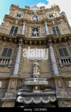 Sicily Villena Square, Quattro Canti in Palermo, Italien. Stockfoto