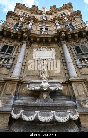 Sicily Villena Square, Quattro Canti in Palermo, Italien. Stockfoto