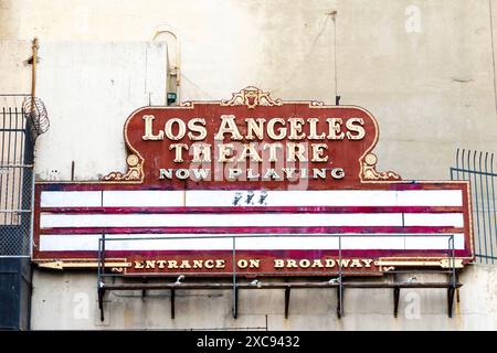 Schild für das Los Angeles Theatre in Downtown Los Angeles, Kalifornien, USA Stockfoto