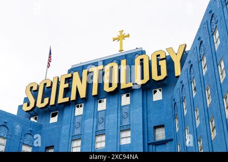 Das Hauptquartier der Scientology Kirche an der Westküste im ehemaligen Cedars of Lebanon Hospital, Los Angeles, Kalifornien, USA Stockfoto