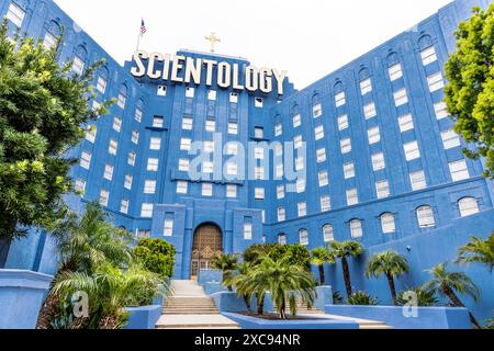 Das Hauptquartier der Scientology Kirche an der Westküste im ehemaligen Cedars of Lebanon Hospital, Los Angeles, Kalifornien, USA Stockfoto