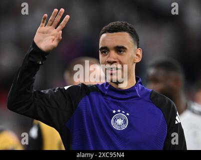 München, Deutschland. Juni 2024. Jamal Musiala nach dem Gruppenspiel der UEFA EURO 2024 zwischen Deutschland und Schottland am 14. Juni 2024 in München. Foto: Sebastian Frej Credit: Sebo47/Alamy Live News Stockfoto