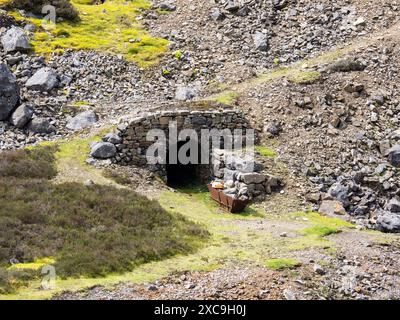 Alte Bleiminen in Gunnerside Gill, Swaledale, Yorkshire Dales, Großbritannien. Stockfoto