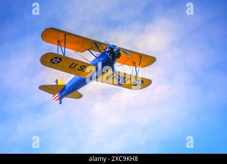 Boeing Stearman Modell 75-PT-17. Militärische Trainingsflugzeuge. Stockfoto