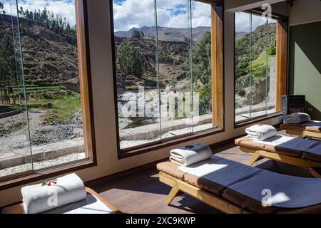 Colca Canyon, Peru - 7. Dezember 2023: Blick auf die Landschaft rund um das Colca Lodge Hotel, Colca Canyon Stockfoto