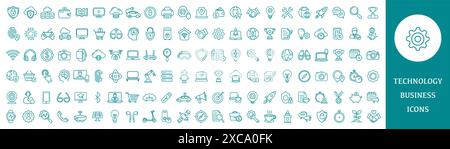 Große Auswahl an Geschäfts- und Technologiesymbolen auf weißem Hintergrund. Stock Vektor