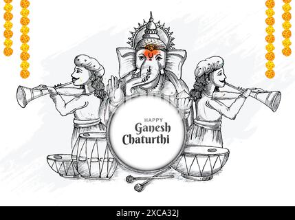 Hand zeichnen Skizze Lord ganesh Chaturthi schöne Feiertagskarte Hintergrund Stock Vektor