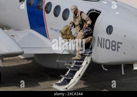 Ein Multi-Role Enforcement-Flugzeug der CBP Air and Marine Operations landet am 5. September 2019 in Jacksonville, Florida. Die Flugzeuge werden nach North Carolina verlegt, um nach dem Hurrikan Dorian zu reagieren. CBP-Foto von Ozzy Trevino Stockfoto