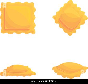 Verschiedene Ravioli-Icons setzen Cartoon-Vektor. Ravioli unterschiedlicher Form. Italienisches Gericht Stock Vektor