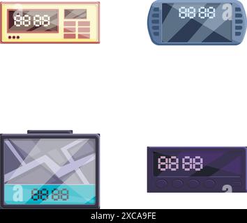 Autogerätesymbole legen den Cartoonvektor fest. Moderner Navigator und Taxameter. Elektronische Geräte Stock Vektor