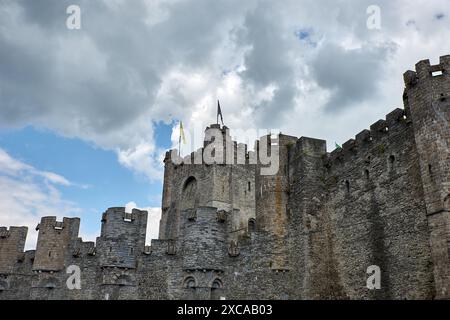 GENT, BELGIEN; Juni 2024; mittelalterliches Schloss Gravesteen in Gent, Belgien. Stockfoto