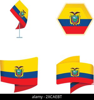 Ecuador Icons setzen Cartoon Vektor. Offizielle Nationalflagge Ecuadors. Südamerikanisches Land Stock Vektor