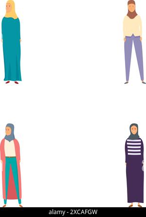 Vektorillustrationen mit vier verschiedenen Frauen in legeren Outfits mit minimalistischem Stil Stock Vektor