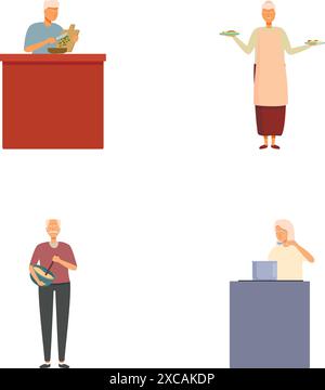 Eine Reihe von Illustrationen, die verschiedene Fachleute zeigen, die in ihren jeweiligen Aufgaben tätig sind Stock Vektor
