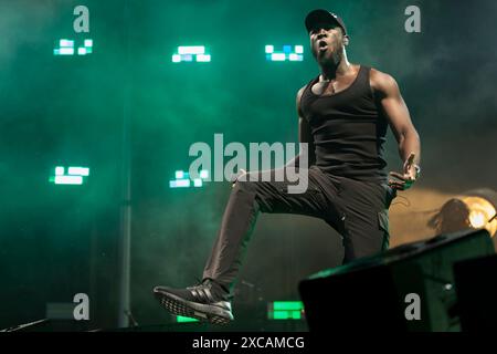 Oslo, Norwegen 15. Juni 2024 Stormzy spielt live auf der Bühne von Sophie während des Picnic in the Park Festival im Sofienberg Park Oslo, Norwegen Credit: Nigel Waldron/Alamy Live News Stockfoto