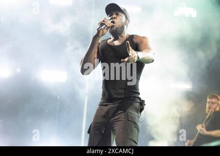 Oslo, Norwegen 15. Juni 2024 Stormzy spielt live auf der Bühne von Sophie während des Picnic in the Park Festival im Sofienberg Park Oslo, Norwegen Credit: Nigel Waldron/Alamy Live News Stockfoto