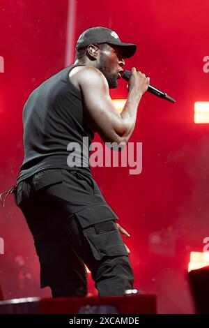 Oslo, Norwegen 15. Juni 2024 Stormzy spielt live auf der Bühne von Sophie während des Picnic in the Park Festival im Sofienberg Park Oslo, Norwegen Credit: Nigel Waldron/Alamy Live News Stockfoto