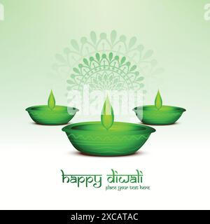 Schöne grüne Diya für Happy diwali Anlass Hintergrund Stock Vektor