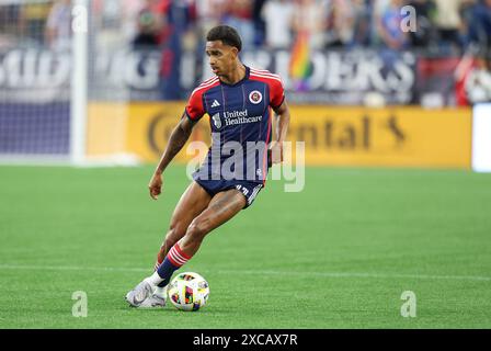 Juni 2024; Foxborough, MA, USA; New England Revolution Mittelfeldspieler Dylan Borrero (11) im MLS-Spiel zwischen Vancouver Whitecaps FC und New England Revolution. Anthony Nesmith/CSM Stockfoto