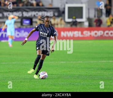 Washington DC, USA. Juni 2024. Washington Spirit Stürmer (11) Ouleymata Sarr während eines NWSL-Fußballspiels zwischen dem Washington Spirit und dem San Diego Wave FC im Audi Field in Washington DC. Justin Cooper/CSM/Alamy Live News Stockfoto