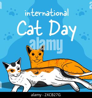 Handgezeichnetes internationales Katzentag-Illustrationsdesign Stock Vektor