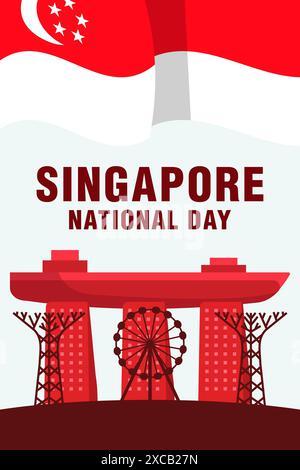 Flache vertikale Banner-Illustration zum Nationalfeiertag von Singapur Stock Vektor