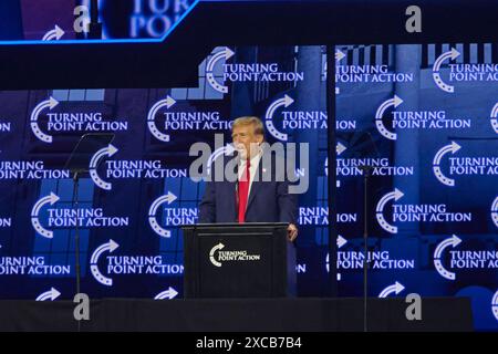 Detroit, Michigan, USA. Juni 2024. DONALD TRUMP spricht am Samstag auf der Wendepunkt USA „People's Convention“ in Detroit, Michigan. (Kreditbild: © Dominic Gwinn/ZUMA Press Wire) NUR REDAKTIONELLE VERWENDUNG! Nicht für kommerzielle ZWECKE! Stockfoto