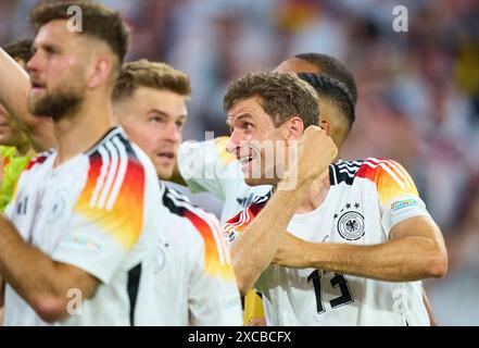 Thomas Müller, Mueller, DFB 13 Feier nach dem Gruppenspiel DEUTSCHLAND - SCHOTTLAND 5-1 der UEFA-Europameisterschaften 2024 am 14. Juni 2024 in München. Fotograf: Peter Schatz Stockfoto