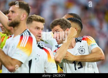 Thomas Müller, Mueller, DFB 13 Feier nach dem Gruppenspiel DEUTSCHLAND - SCHOTTLAND 5-1 der UEFA-Europameisterschaften 2024 am 14. Juni 2024 in München. Fotograf: Peter Schatz Stockfoto