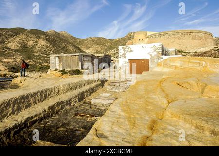 Castillo de San Ramón. Playazo de Rodalquilar. Parque Natural Cabo de Gata-Níjar. Almeria. Andalusien. España. Stockfoto