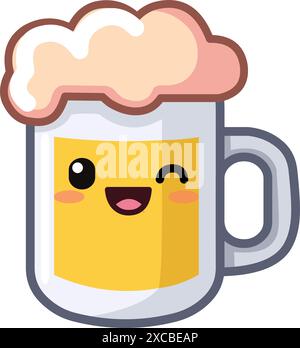 Fröhliche Bierkrug-Figur im Kawaii-Stil Stock Vektor