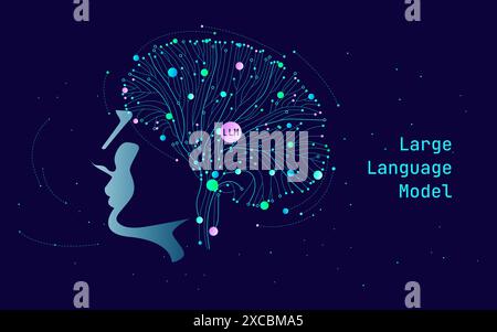 Abbildung des abstrakten Streams. Künstliche Intelligenz. Big Data, Technologie, Datenübertragung, Datenfluss, großes Sprachmodell, generative KI, LLM Stock Vektor