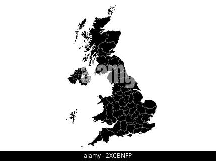 Die Länderkarte des Vereinigten Königreichs. Karte des Vereinigten Königreichs in grauer Farbe. Eine graue Vektorkarte des Vereinigten Königreichs nach Gebiet. Stock Vektor