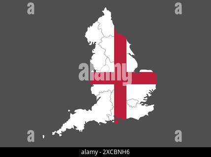 Karte des Landes England. Detaillierte Vektorkarte von England nach Region. Karte von England mit Flagge. Stock Vektor