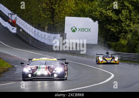 Le Mans, Frankreich. Juni 2024. 155 LAURSEN Johnny (dnk), LAURSEN Conrad (dnk), TAYLOR Jordan (usa), Spirit of Race, Ferrari 296 LMGT3 #155, LM GT3, Action während der 24 Stunden von Le Mans 2024, 4. Runde der FIA Langstrecken-Weltmeisterschaft 2024, auf dem Circuit des 24 Heures du Mans. Credit: Independent Photo Agency/Alamy Live News Credit: Independent Photo Agency/Alamy Live News Stockfoto