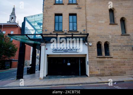 Leeds England: 2. Juni 2024: Blick auf die Leeds O2 Academy, ein Musiklokal in einem historischen Gebäude. Stockfoto