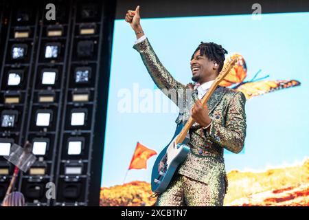 Manchester, USA. Juni 2024. Jon Batiste während des Bonnaroo Music and Arts Festivals am 15. Juni 2024 in Manchester, Tennessee (Foto: Daniel DeSlover/SIPA USA) Credit: SIPA USA/Alamy Live News Stockfoto