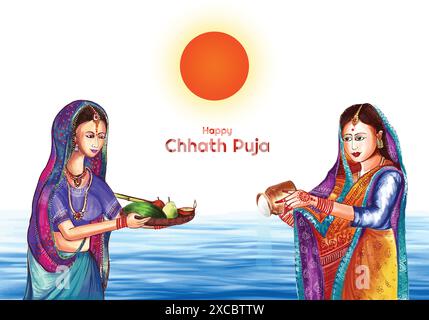 Illustration des Happy chhath Puja Feiertagskarten Hintergrunds Stock Vektor