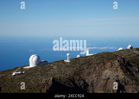 Astrophysikalische Observatorium Roque de Los Muchachos, Caldera de Taburiente National Park, La Palma, Kanarische Inseln, Spanien. Stockfoto