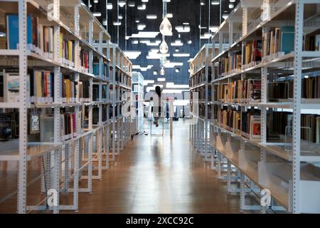 Bibliothek, Tee, Tenerife Espacio de Las Artes, Kunstraum Teneriffa, Santa Cruz de Tenerife, Teneriffa, Kanarische Inseln, Spanien Stockfoto
