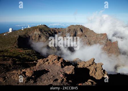 Astrophysikalische Observatorium Roque de Los Muchachos, Caldera de Taburiente National Park, La Palma, Kanarische Inseln, Spanien. Stockfoto